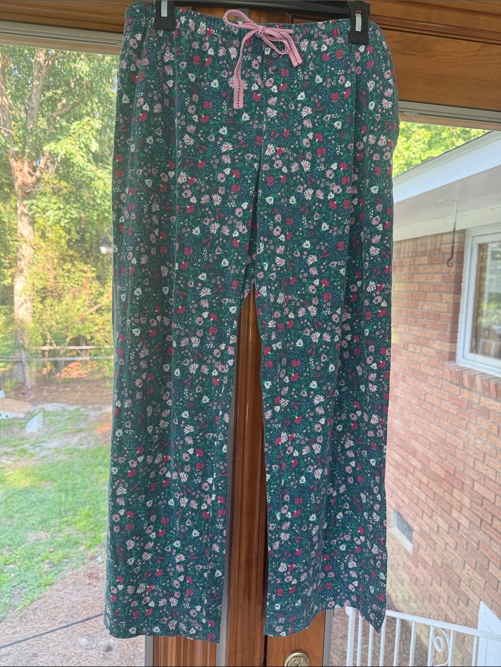 Jane and Bleecker Green Floral Kids Pants with Pink Drawstring